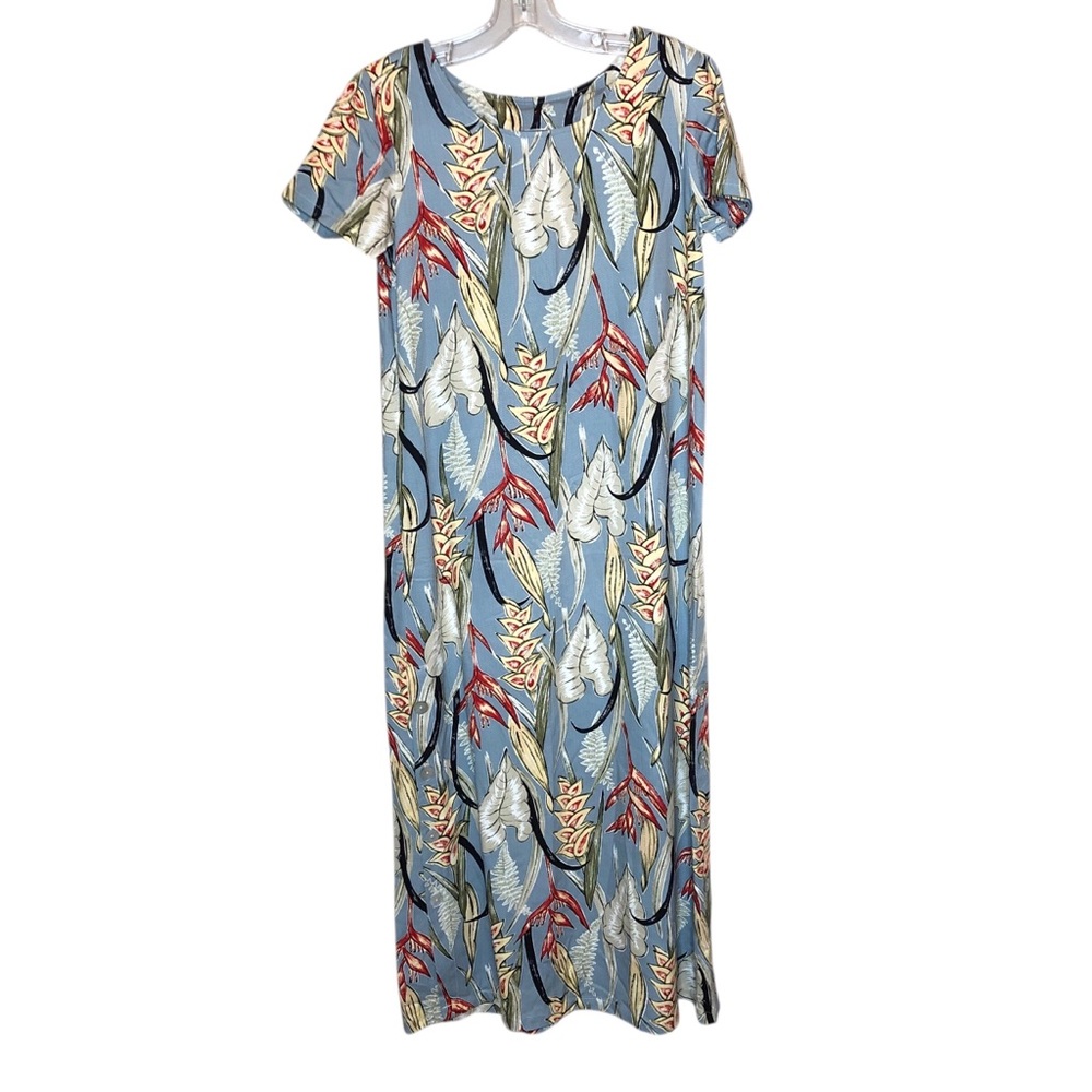 Vintage Hawaiian Maxi Dress XS Tropical Floral Earth Tones Vacation Cruise